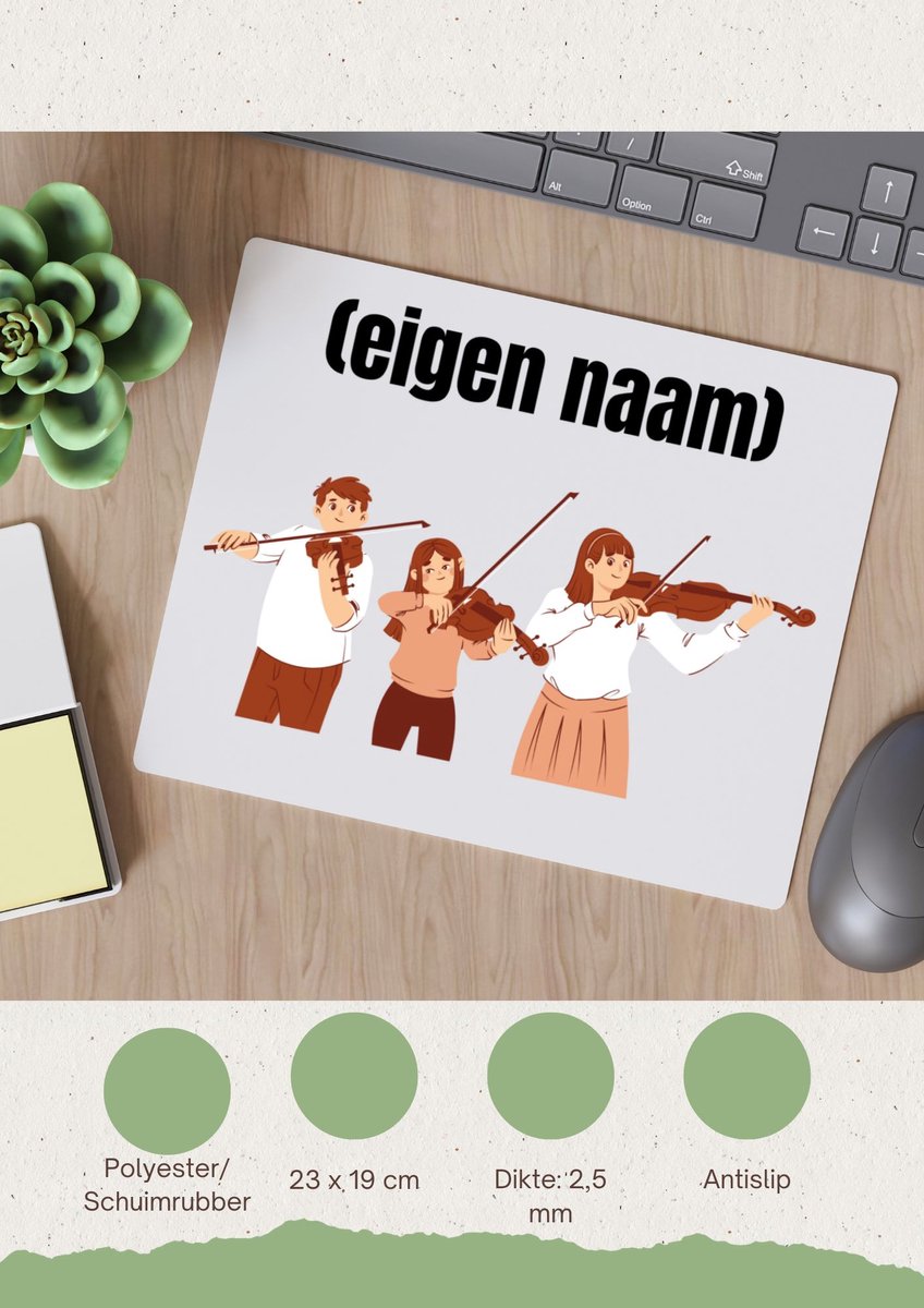 Akyol - 3 mensen met violen Muismat - Viool - muziek liefhebbers - met eigen naam - de echte viool liefhebber - cadeau - kado - 23 bij 19 cm