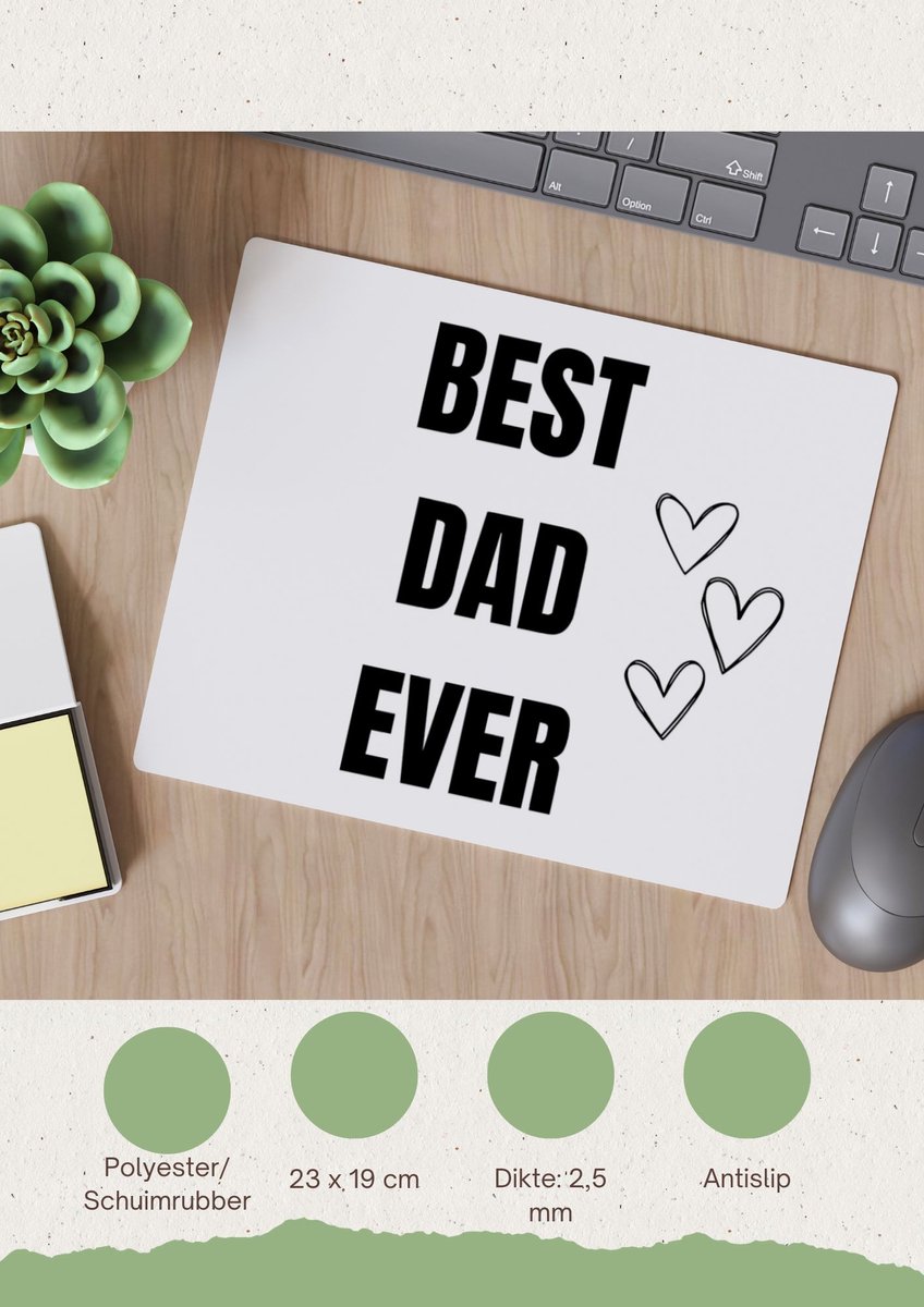 Akyol - best dad ever Muismat - Vader - papa - vaderdag - cadeau - verjaardag - opa - 23 bij 19 cm