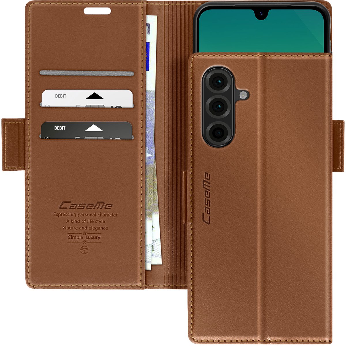 Avizar Geschikt voor Samsung Galaxy A26 Anti-RFID portemonnee hoesje, Bruin