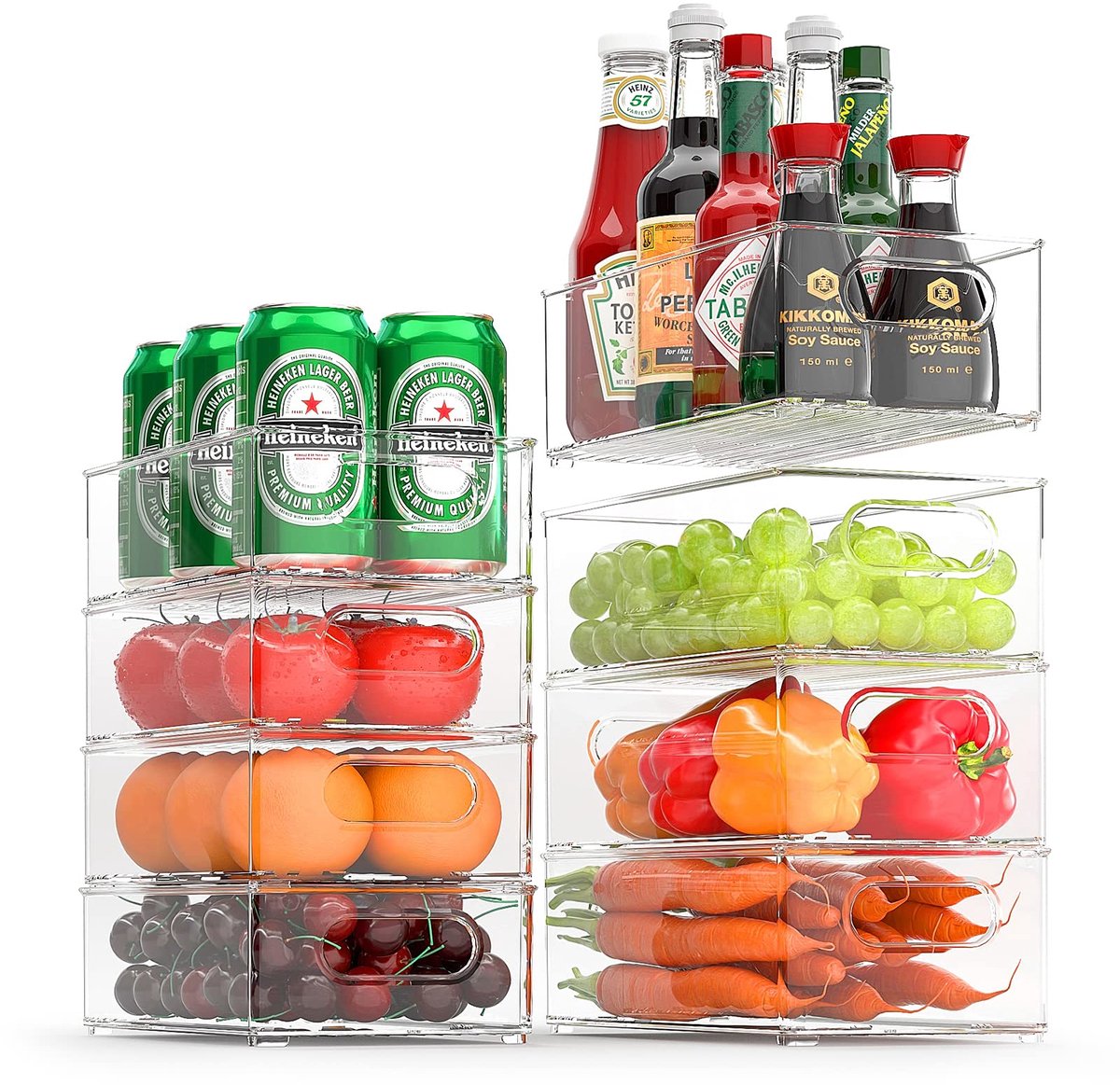 My Ninki ® Transparante Stapelbare Koelkast- en Keukenopbergers Set van 8 Stuks voor Efficiënte Organisatie