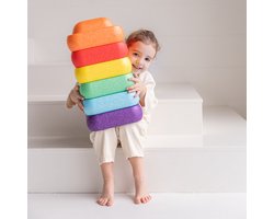 foto van Stapelstenen | balanceerstenen Jindl® regenboog (6 stuks) - inclusief opbergnet. Leuk om te balanceren en stapelen. Stevig, mooi en urenlang speelplezier.