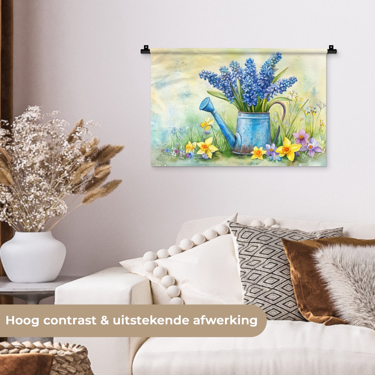 Wandkleed 60x40 cm - Wanddoek Gieter - Lavendel - Bloesems - Wandtapijt - Wandkleden