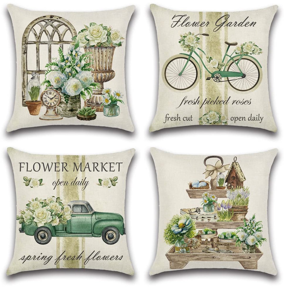 My Ninki ® Set van 4 Weerbestendige Kussenhoezen voor Tuin en Terras - Stijlvolle Decoratie Lente Groene Tuin