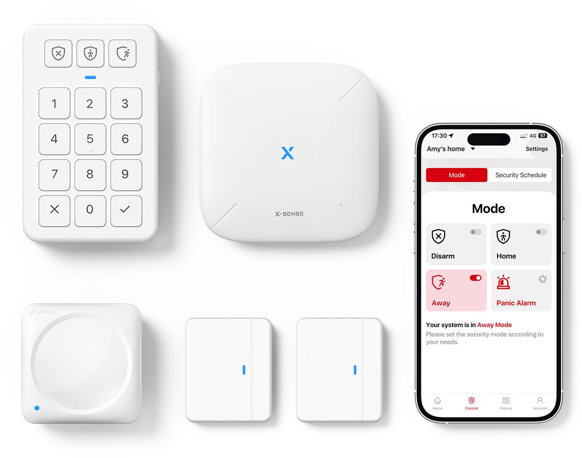 X-Sense HS05X Draadloos Beveiligingssysteem - 5-delig Smart Home Alarmsysteem - Met Sirene - Keypad - Bewegingssensor - 2 x Raam-/ Deursensor - Werkt op SBS50 Base Station - met Deuralarm