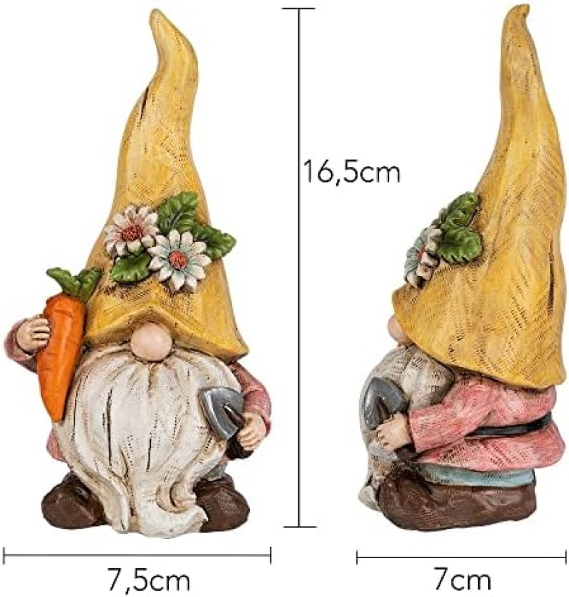 Set van 3 decoratieve kabouterfiguren voor lente- en paasdecoratie | 16,5 cm hoog | Polyresin materiaal