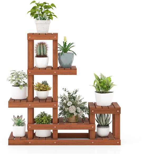 Plantenrek met 3 treden - Plantentrap - Plantenstandaard - Bloempot - Bloembakken voor buiten - Planten - Hout - L60 x B37 x H93cm