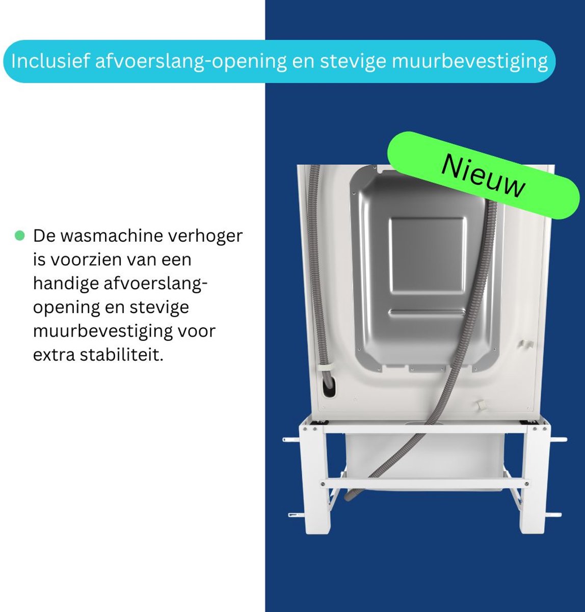 Wasophoogte® Wasmachine verhoger met lade - Wasmachine opbouwmeubel XL - Wasmachine sokkel - 31cm hoog - Wit - Universeel - 63*63 (LxB) - Inclusief wandbeugels thumbnail 6