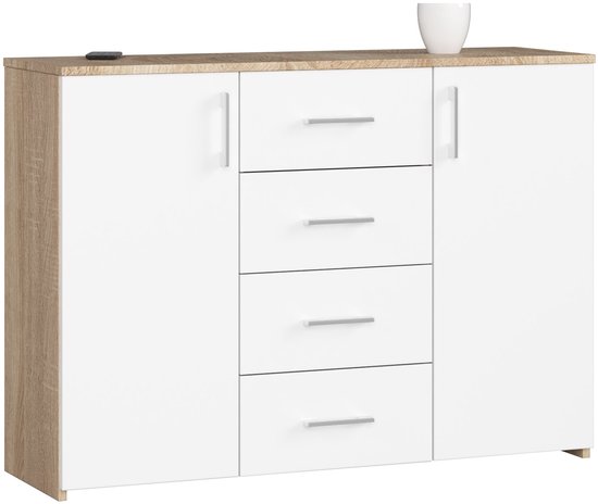 AKORD Ladekast K 160 cm 4 lades en 2 deuren naar de woonkamer Slaapkamer Studeerkamer Studeerkamer Modern Functioneel Design 16 mm Gelamineerd bord Kleur Grafiet Glans