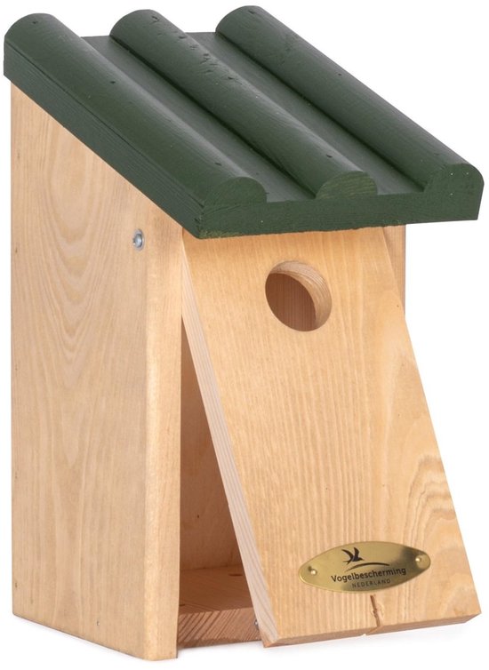 Vogelbescherming Cadeaupakket Koolmees Vogelhuisje - Bruin/Groen - 14 x 12 x 27 cm - Ø32 mm