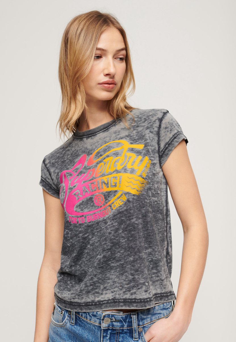 Superdry Fade Rock T-shirt met print en kapmouwtjes Dames T-shirts Zwart