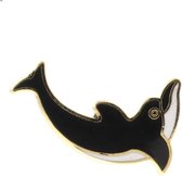Behave® Sierpin- kleding pin - dolfijn- zwart wit emaille 2,5 cm