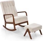 COSTWAY Schommelstoel met kruk, schommelstoel, gestoffeerd, schommelstoel tot 150 kg, relaxstoel met armleuningen en massief houten frame, relaxstoel voor slaapkamer en woonkamer, 65 x 97 x 104 cm