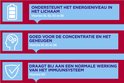 Drie iconen met tekst: batterij voor energieniveau, hoofd met tandwiel voor concentratie en geheugen, schild voor immuunsysteem.