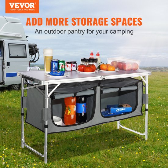 VEVOR Campingkeuken, Campingkast, Verstelbare Campingkast, Reiskeuken, Keukenbox, Tentkast, Outdoor Campingkeuken, Tentkast, Kampeerreis, Grijs, Draagbare Keukenbox, Reiskeuken — afbeelding 4