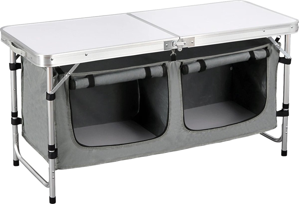 Picknicktafel - Campingtafel - Campingtafel Inklapbaar - Opvouwbaar - In hoogte verstelbaar - Aluminium Koffertafel - Met Opbergtas - Wit Grijs