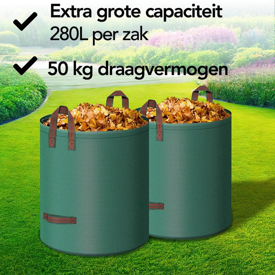 Sac à déchets de jardin Brixy - Pliable - Sac de jardin robuste - Déchets de jardin - Set de 2 x 280 L - Étanche - Sac à feuilles - Vert