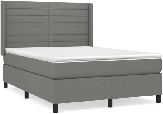 vidaXL Boxspring avec matelas Tissu Gris foncé 140x190 cm - Boxspring - Sommiers - Lit - Meubles de couchage