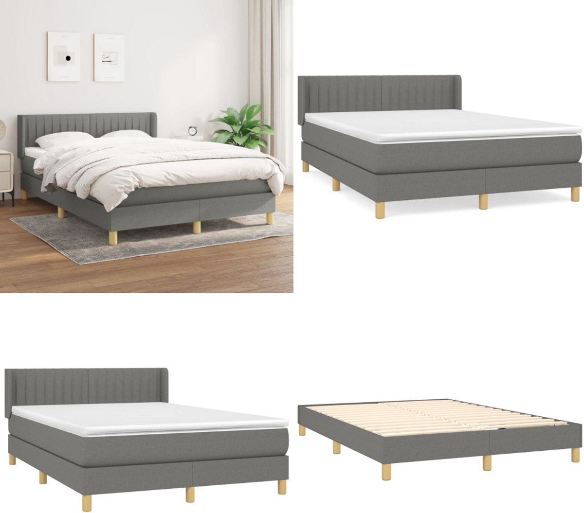 vidaXL Boxspring met matras stof donkergrijs 140x190 cm - Boxspring - Boxsprings - Bed - Slaapmeubel