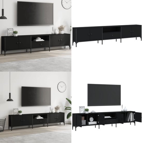 VidaXL Tv-meubel met lade 200x25x44 cm bewerkt hout zwart - Kantoormeubelen Plus