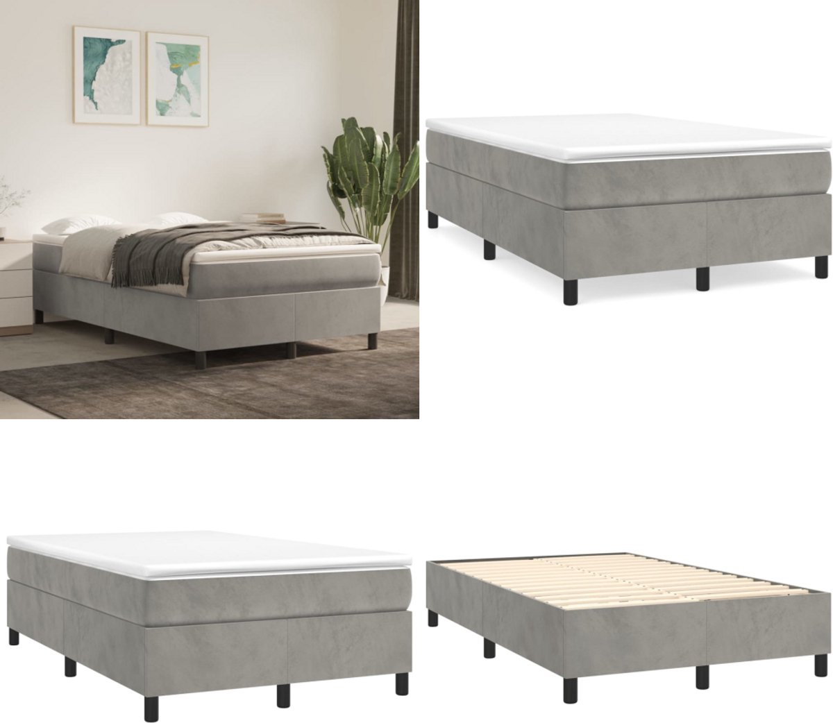 vidaXL Boxspring met matras fluweel lichtgrijs 120x200 cm - Boxspring - Boxsprings - Bed - Slaapmeubel