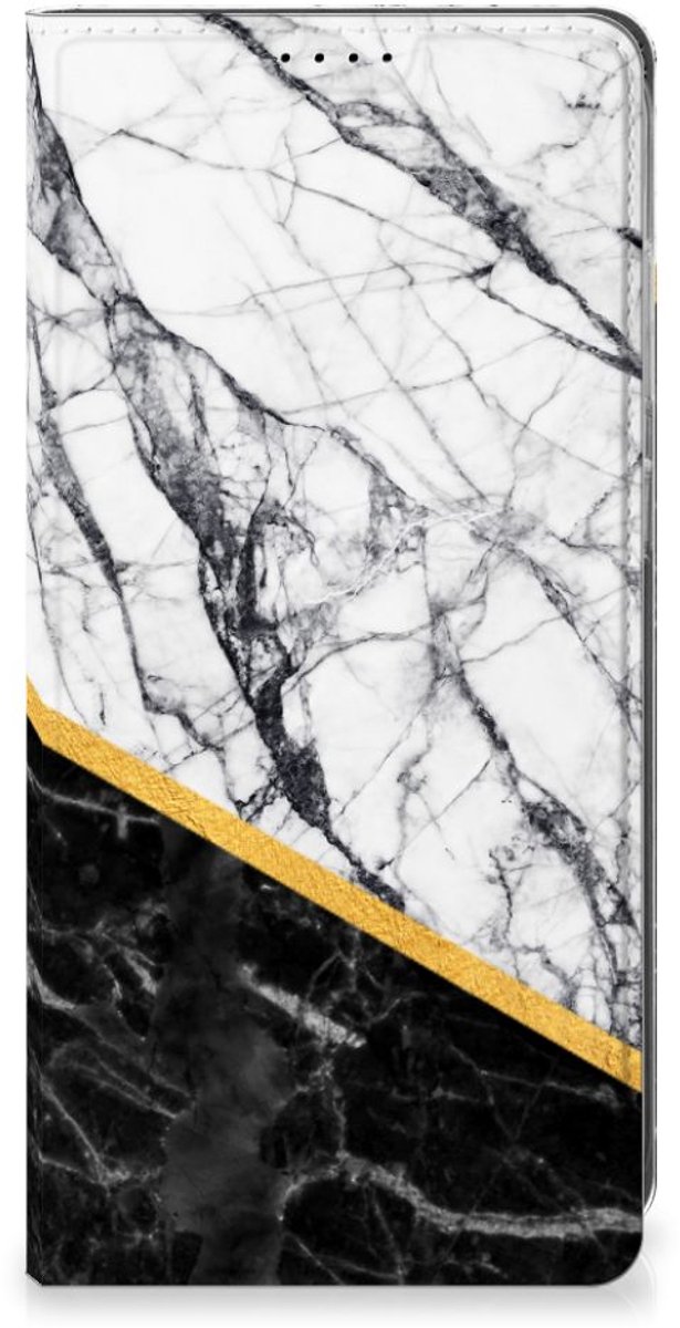 Samsung Galaxy S25 Plus Standcase Marmer Wit Zwart - Origineel Cadeau Man