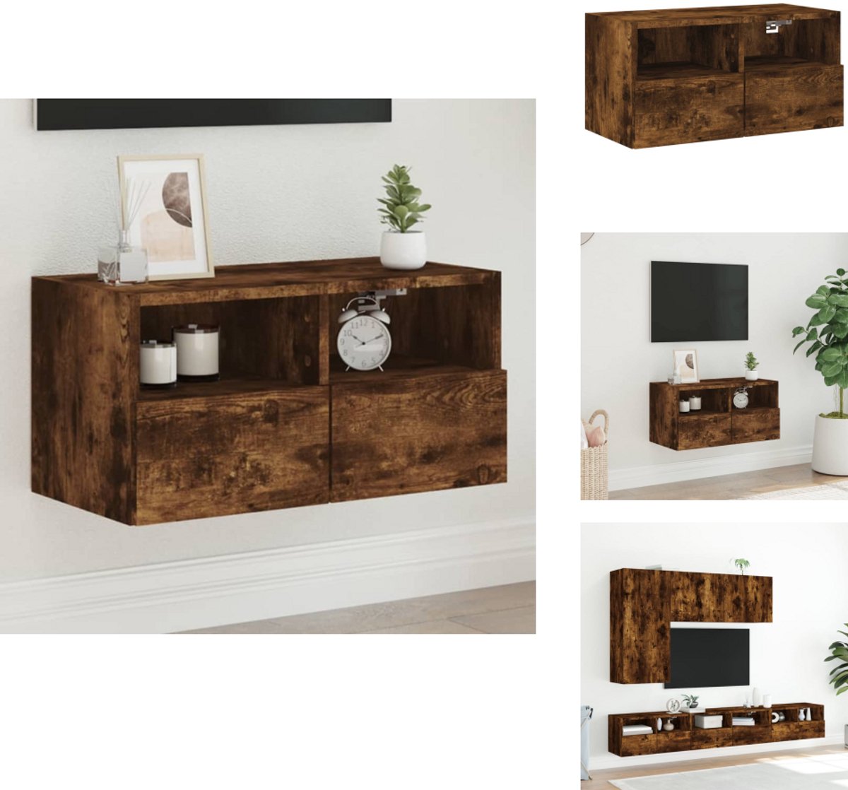 vidaXL Tv-wandmeubel - Tv-wandmeubels - Tv-meubel - Tv Kast - Tv-wandmeubel 60x30x30 cm bewerkt hout gerookt eikenkleurig