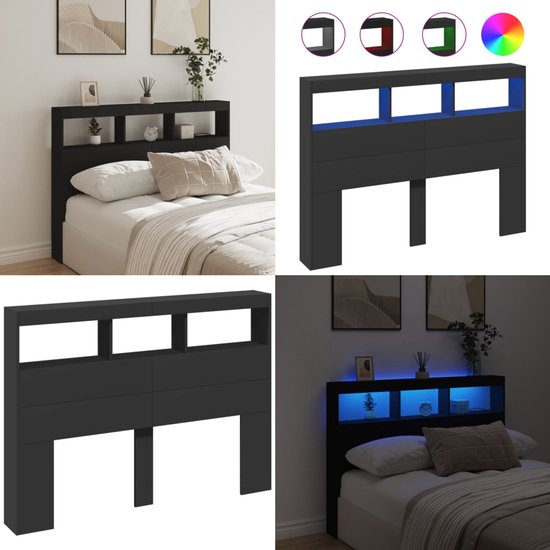 Hoofdbordkast met LED 140x17x102 cm zwart eikenkleurig kopen