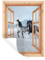 Stickers muraux - Film adhésif - Transparent - Paarden - Hiver - Animaux - Nature - Bois - 120x160 cm - Film adhésif - Stickers muraux chambre enfant - Papier peint autocollant XXL - Papier peint autocollant - Film adhésif