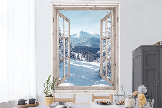 Stickers muraux - Film autocollant - Transparent - Hiver - Paysage - Nature - Berg - Arbres - Wit - 120x160 cm - Film adhésif - Stickers muraux chambre enfant - Papier peint autocollant XXL - Papier peint autocollant - Film autocollant