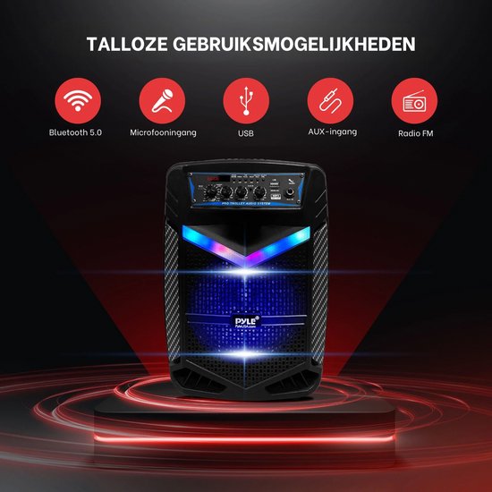 Pyle Bluetooth Luidspreker,Draagbare Speaker met Wielen,400 W,Knipperende Lichten,Incl. Afstandsbediening,Stroomadapter en Bekabelde Microfoon — afbeelding 2