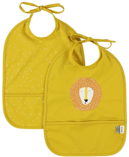 Trixie Bavoir imperméable 2-pack - Mr. Lion - Bavoir pour enfants - 100 % polyester recyclé - Facile à nettoyer - Jaune