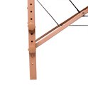 Detail van het houten onderstel van de Alora massagetafel, met verstelbare knoppen.