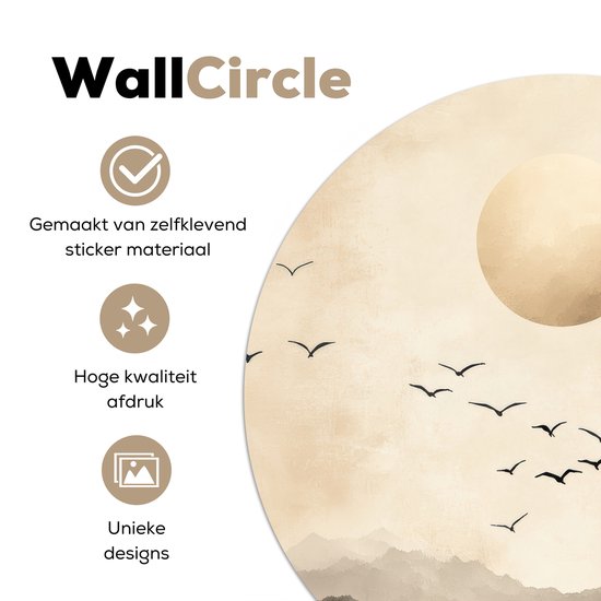 WallCircle® - Cercle de papier peint 50x50 cm - Stickers muraux Paysage - Japandi - oiseau - Cercle mural salon - Cercle mural chambre - Décoration de chambre autocollante - Accessoires de Décoration murale