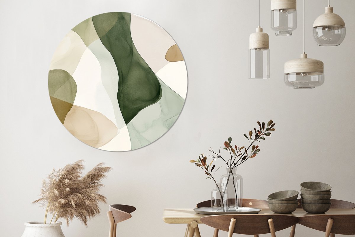 WallCircle Wandcirkel - Muurcirkel - Japandi - Abstract - Groen - Aluminium - Dibond - 120x120 cm - Binnen en Buiten