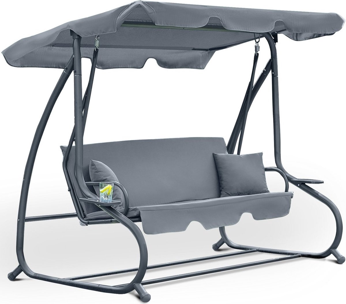 Schommelbank - 3-zits - 230 x 127 x 172 cm - Grijs - Met Verstelbare Luifel en Zachte Kussens