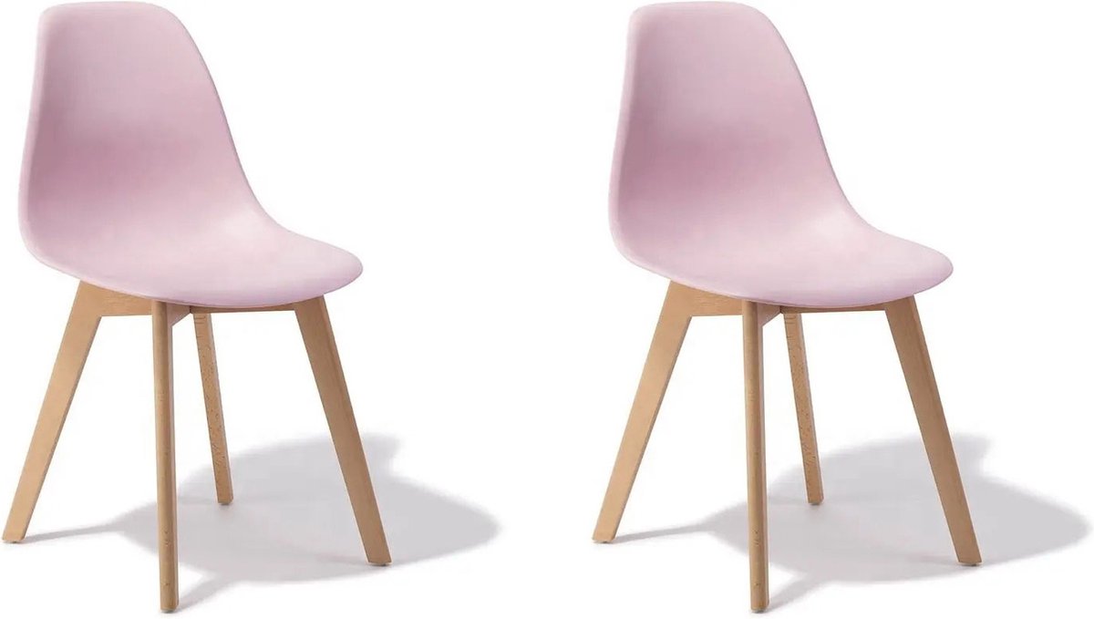 Viking Choice KITO Set van 2 roze eetkamerstoelen met houten poten Scandinavisch design