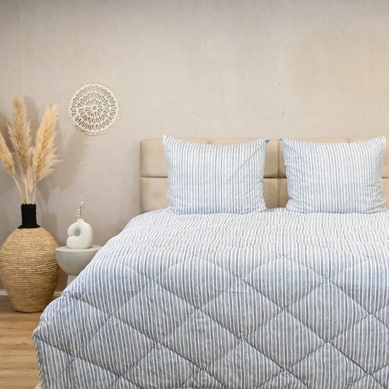 HappyBed All year dekbed enkel 140x200 - Eenpersoonsdekbed - Wasbaar dekbed zonder overtrek - Bedrukt dekbed zonder hoes - Hoesloos Dekbed met Print - Microvezel - Blue Stripes