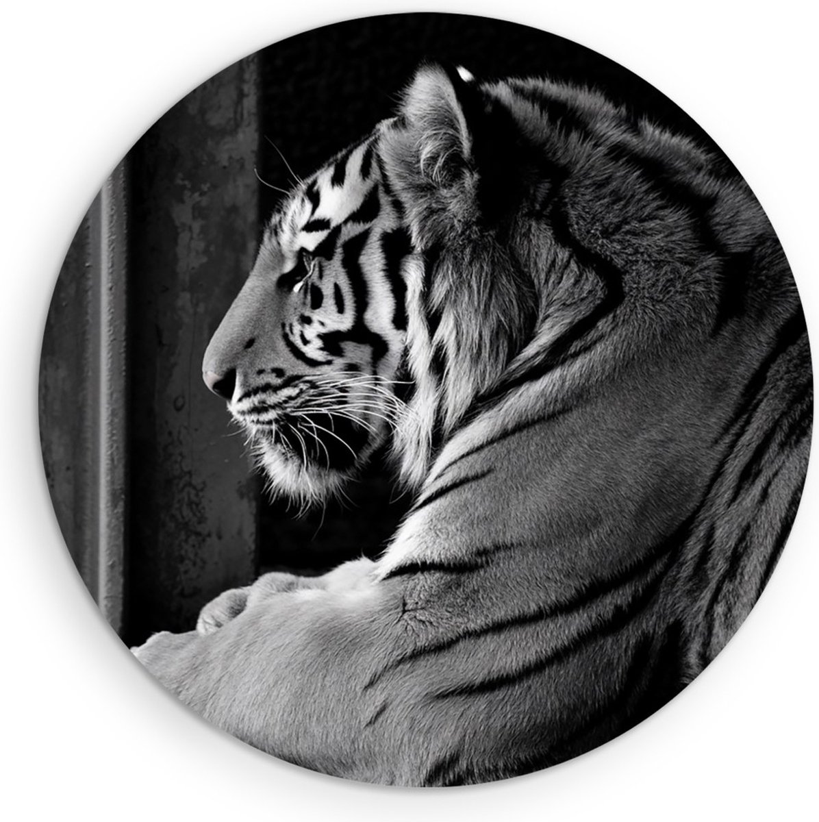 Saammp Muurcirkel Hout - Tijger - Zwart-Wit - Natuur - Dieren - Ø 90 - Wandcirkel - Wanddecoratie Cirkel - muurdecoratie Woonkamer - Slaapkamer decoratie - Rond Schilderij