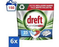 Dreft Platinum Plus - All In One - Vaatwascapsules - Deep Clean Boosted - 25 Afwasbeurten - Voordeelverpakking - 6 stuks