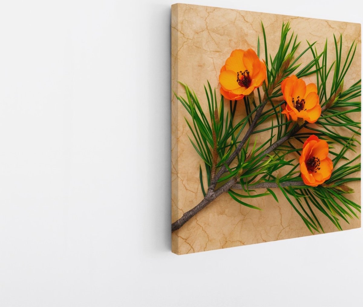 Saammp Canvas Schilderij - Oranje bloemen - Natuur - 40x40 - Foto op canvas - Wanddecoratie - Muurdecoratie Woonkamer - Kantoor Decoratie Multicolor