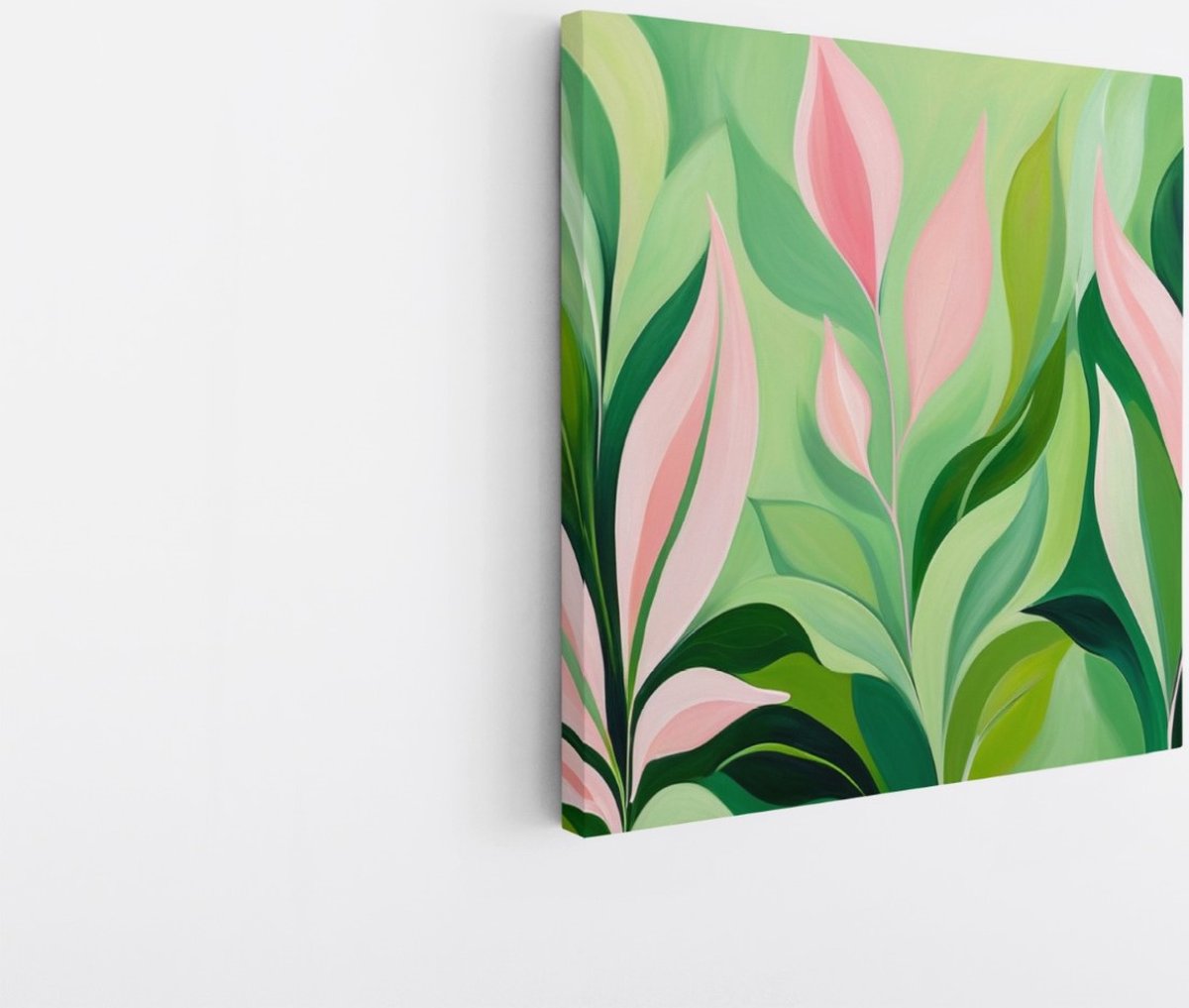 Saammp Canvas Schilderij - Roze Abstracte bladeren - Natuur - Landschap - 60x60 - Foto op canvas - Wanddecoratie - Muurdecoratie Woonkamer - Slaapkamer decoratie - Canvas Print Multicolor