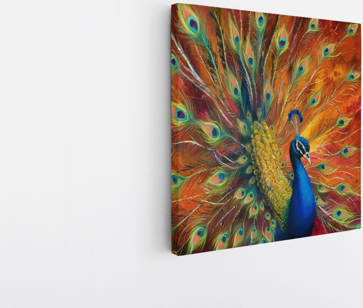 Saammp Canvas Schilderij - Pauw - Dieren - Natuur - 40x40 - Foto op canvas - Wanddecoratie - muurdecoratie Woonkamer - Slaapkamer decoratie - Canvas Print Multicolor