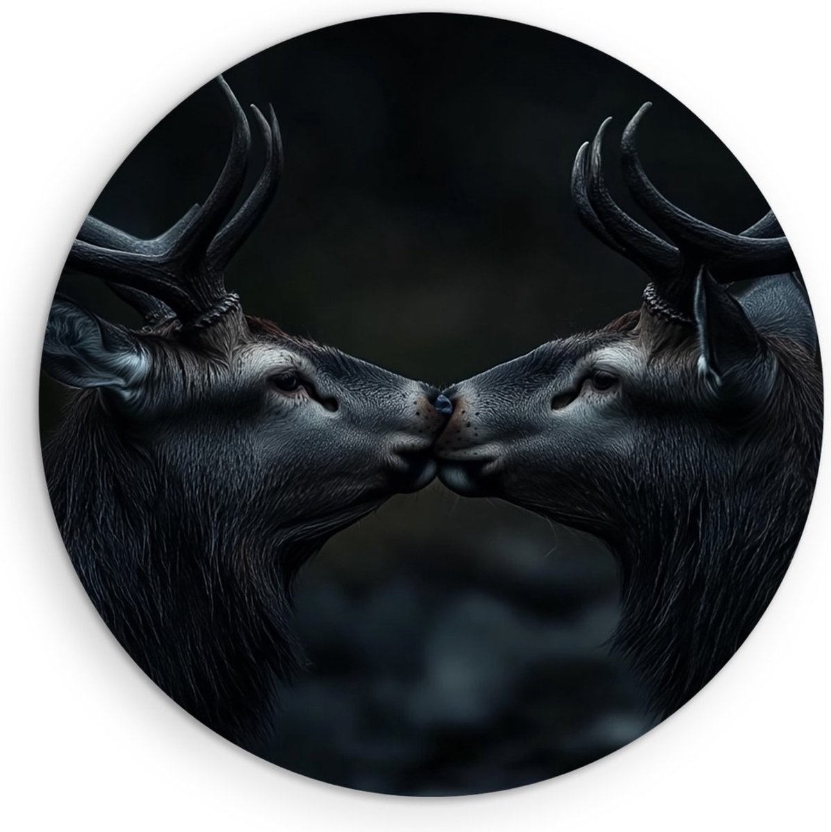 Saammp Forex Muurcirkel - 2 Herten - liefdevol- Natuur - Dieren - Ø 30 - Wandcirkel - Wanddecoratie Cirkel - Muurdecoratie Woonkamer - Slaapkamer decoratie - Rond Schilderij