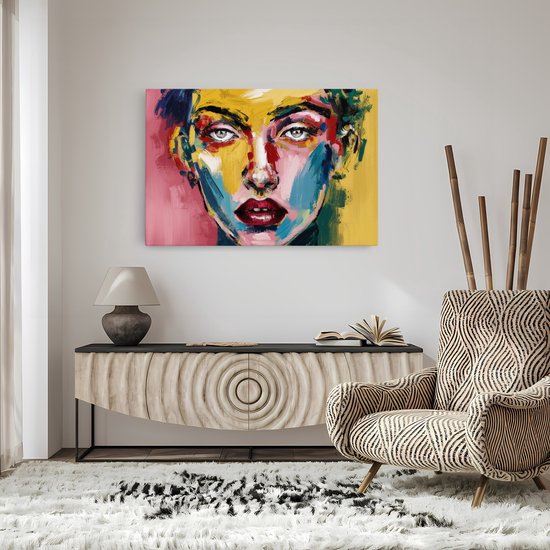 Tableau sur toile Saammp - Femme au visage coloré - abstrait - 70x50 - Photo sur toile - Décoration murale - Décoration murale Salon - Décoration chambre - Impression sur toile