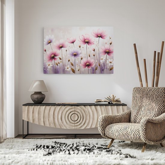 Tableau sur toile Saammp - Fleurs roses - Violet - Abstrait - Nature - 60x40 - Photo sur toile - Décoration murale - Décoration murale Salon - Décoration bureau