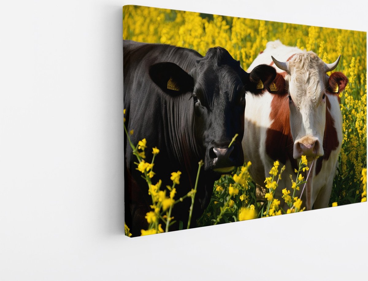 Saammp Canvas Schilderij - 2 Koeien in de wei - Natuur - Dieren - 40x30 - Foto op canvas - Wanddecoratie - Muurdecoratie Woonkamer - Slaapkamer decoratie - Canvas Print Multicolor