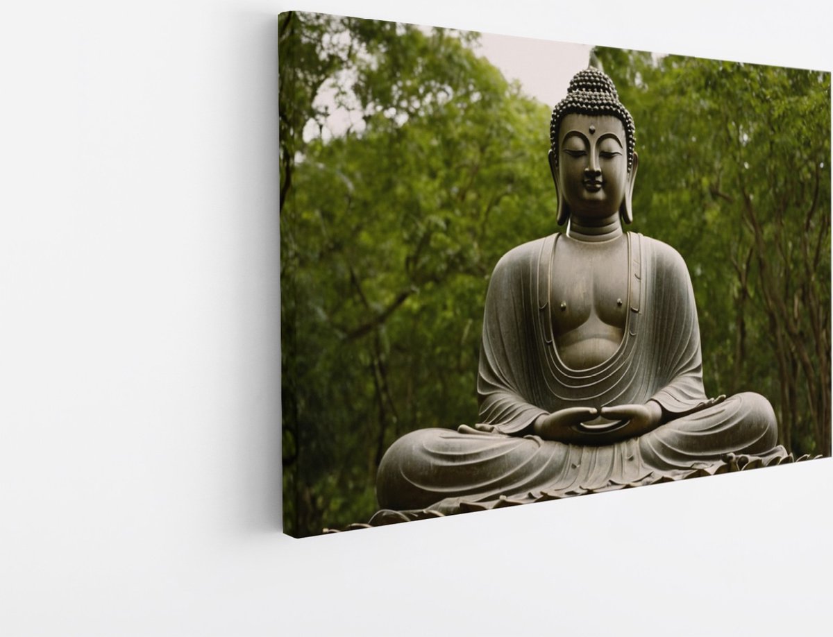 Saammp Canvas Schilderij - Boeddha Tussen De Bomen - 70x50 - Foto op canvas - Wanddecoratie - Muurdecoratie Woonkamer - Canvas schilderijen Multicolor