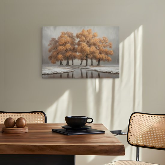 Saammp Canvas Schilderij - Oranje bomen - Natuur - Wit Landschap - Abstract - 30x20 - Foto op canvas - Wanddecoratie - Muurdecoratie Woonkamer - Slaapkamer decoratie - Canvas Print