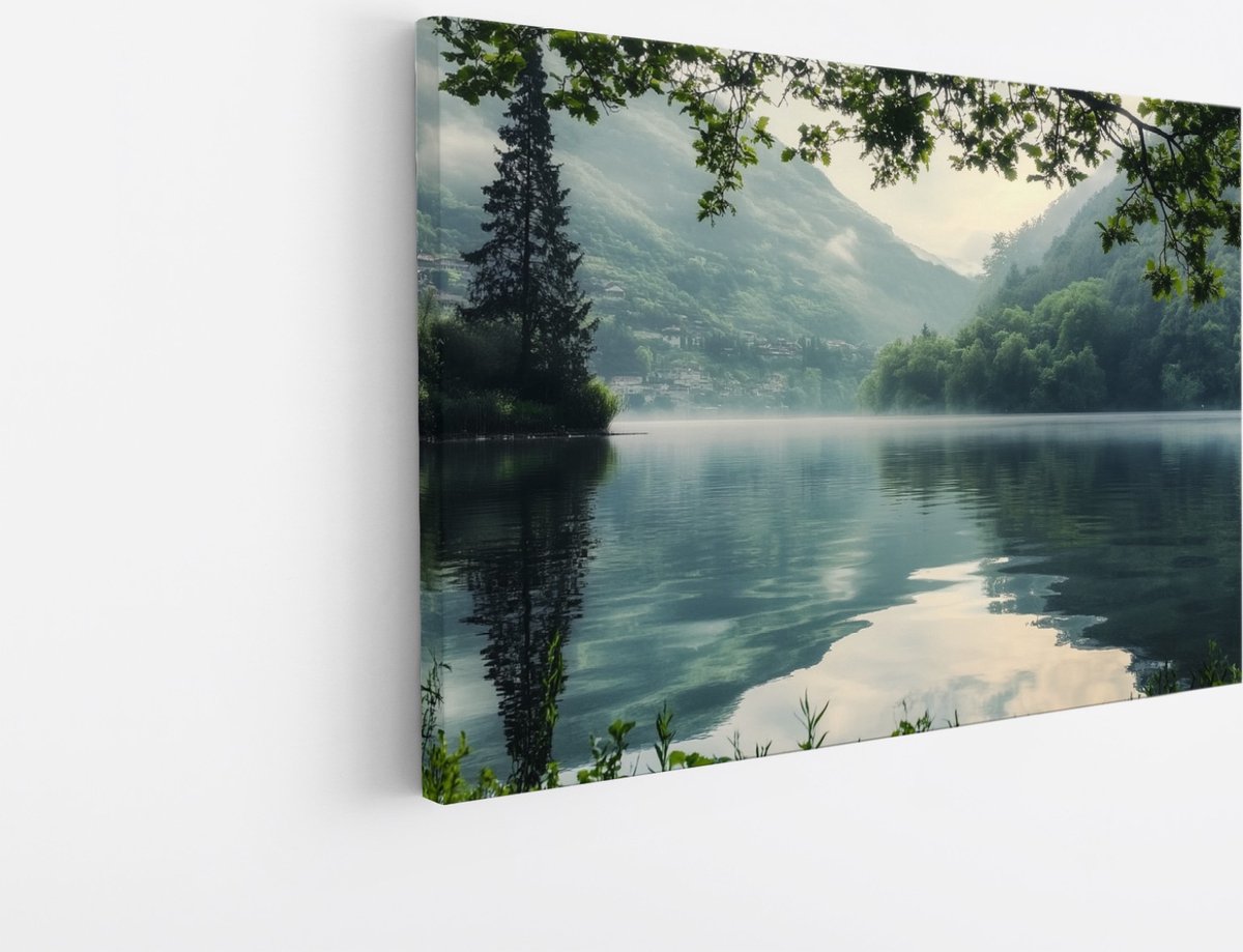 Saammp Canvas Schilderij - Water tussen de Bossen - Natuur - Landschap - 50x40 - Foto op canvas - Wanddecoratie - Muurdecoratie Woonkamer - Slaapkamer decoratie - Canvas Print Multicolor