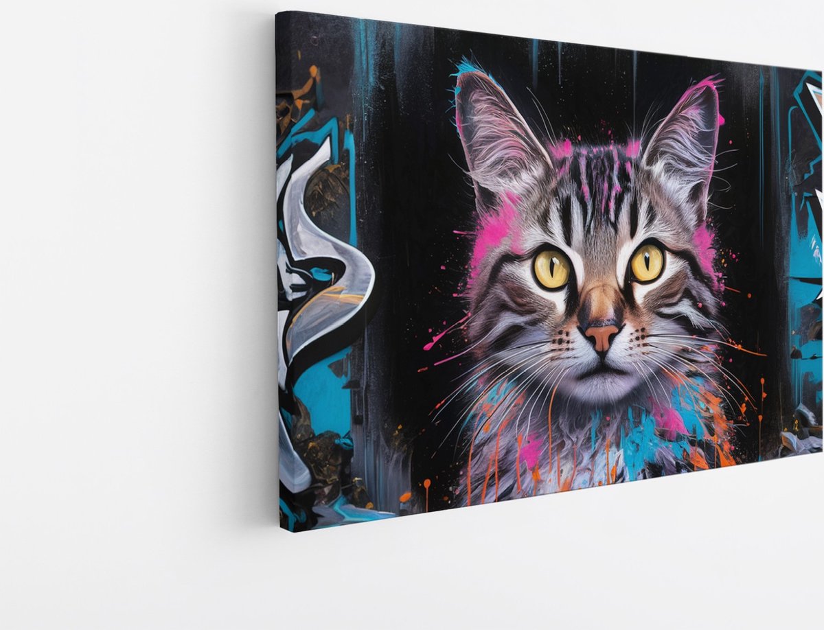 Saammp Canvas Schilderij - Kat - abstract - Dieren - 50x40 - Foto op canvas - Wanddecoratie - Muurdecoratie Woonkamer - Slaapkamer decoratie - Canvas Print Multicolor